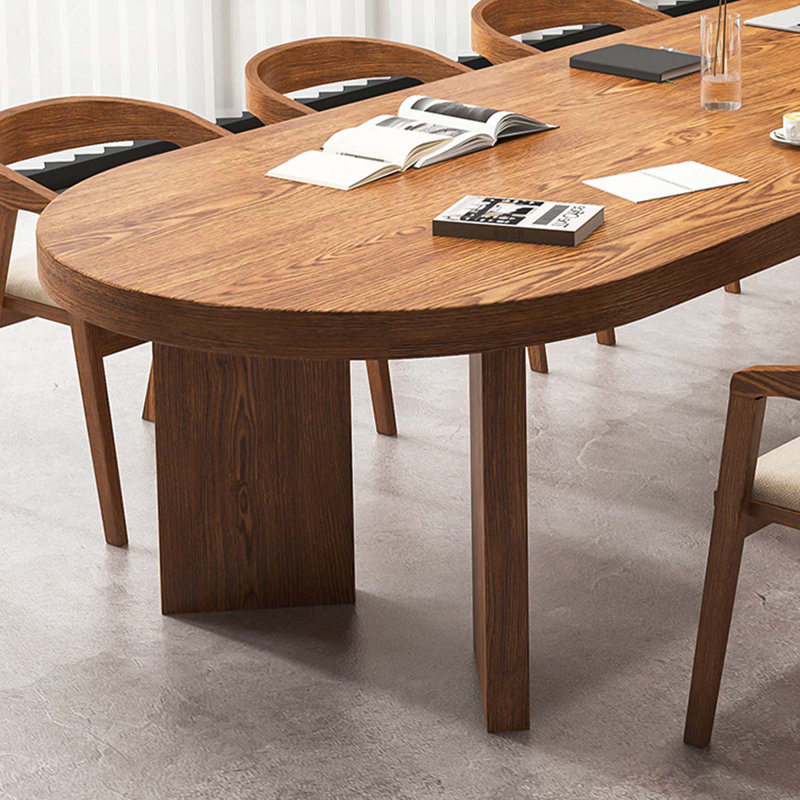 Table de conférence ovale en bois massif brun 102,36 po, 29.53" H x 102.36" W x39.37" D