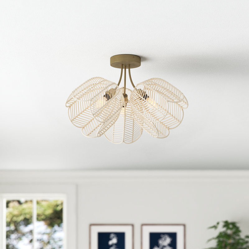 Vermont 11.5"H Gold-Colored Metal Ceiling Light with Rattan Shades