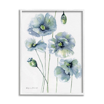 "Modern Blue Layered Flower Buds" par Stephanie Workman Marrott - cadre flottant, impression sur bois