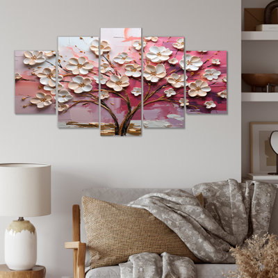 Orchidée rose et or, jardin de branches II - arbre, décoration murale à multiples panneaux