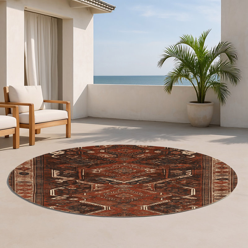 Tapis turc intérieur et extérieur brun, Rond 5 pi