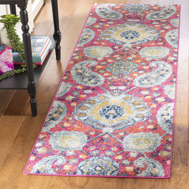Tapis fuchsia / doré Christa, Tapis de couloir 2 pi 3 po x 10 pi
