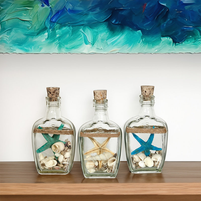 Brumley Starfish and Shell in Bottles, Green/Blue/Ivory/Clear