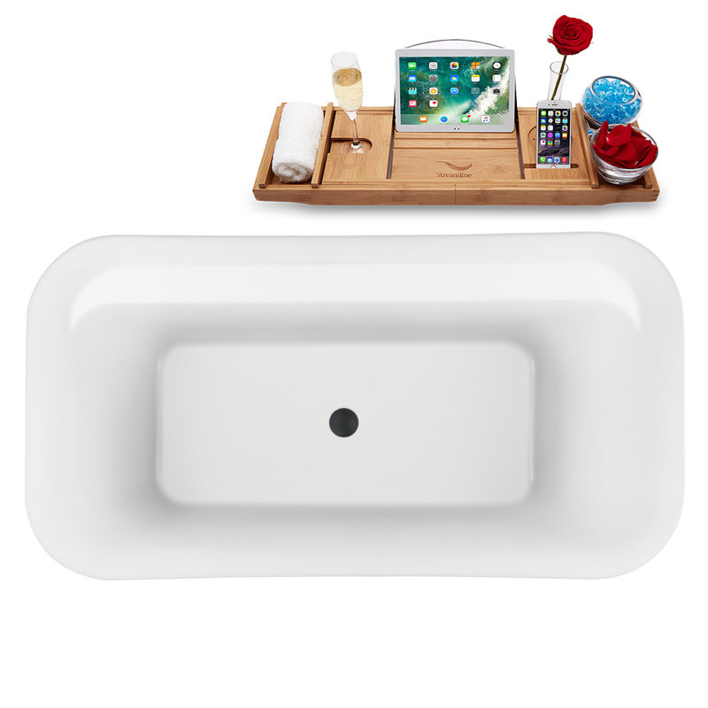 1498.6mm x 787.4mm Freestanding Soaking Acrylic Bathtub, Matte Black