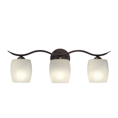 Luminaire de meuble-lavabo de salle de bain 3 lumières bronze antique, applique murale moderne avec abat-jour en verre de lin blanc, l 24 po x H 8,5 po pour miroir de salle de bain, salle d'eau et miroir de maquillage