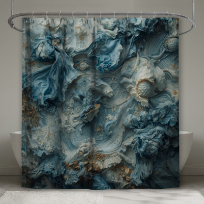 Blue Sculptural Art Shower Curtains Extra Long