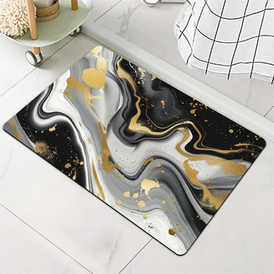 Tapis de bain en terre de diatomées, blanc, marbre doré, antidérapant, à séchage rapide, très absorbant, écologique, facile à nettoyer pour la salle de bain Tapis de porte de cuisine 16 x 24 pouces (40 x 60 cm)
