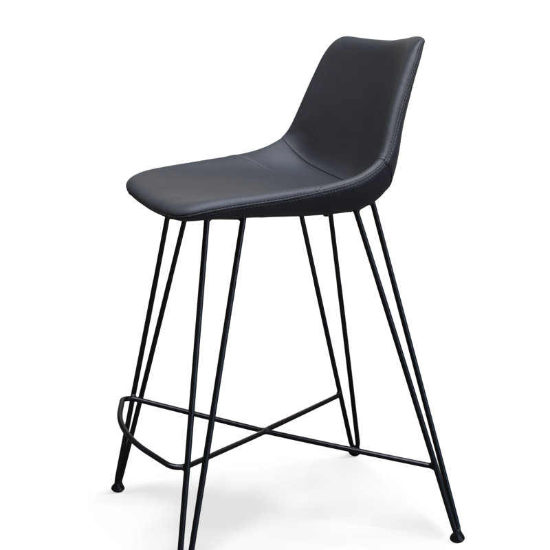 Volya Bar & Counter Stool Faux Leather, Dark Grey, Counter Stool (25" Seat Height)