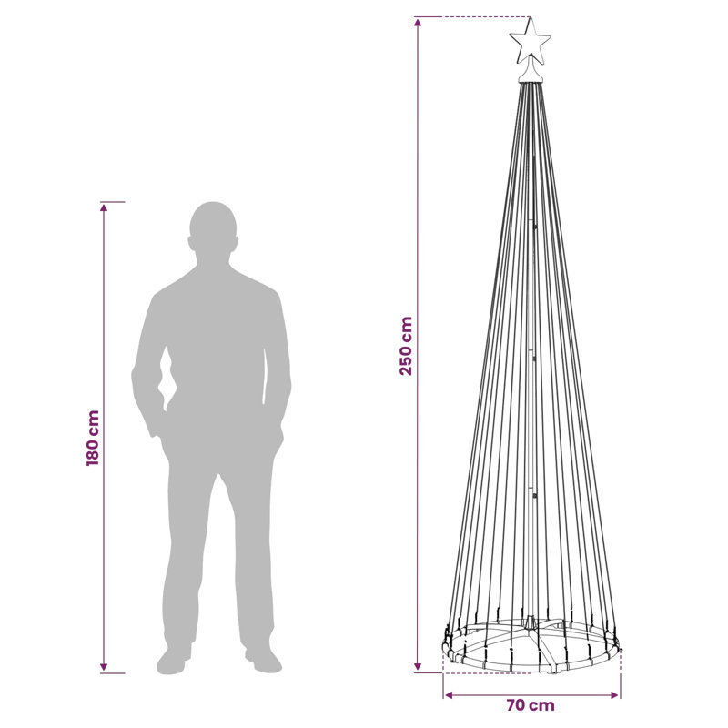 LED Cone Christmas Tree Steel White Lighted Cone Christmas Tree, 250 cm, Black, Blue