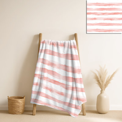 Rose et blanc Blush Lines - couverture peluche rayée, jeté en molleton rétro
