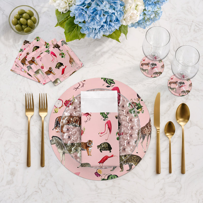 Sous-verres ronds en cuir Exotix Flamingo Vegan, Flamant