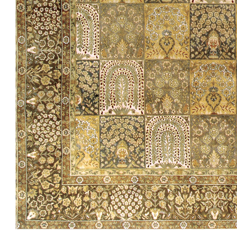 Tapis rectangulaire en laine olive / ivoire / jaune / brun, Rectangle 6 pi x 9 pi