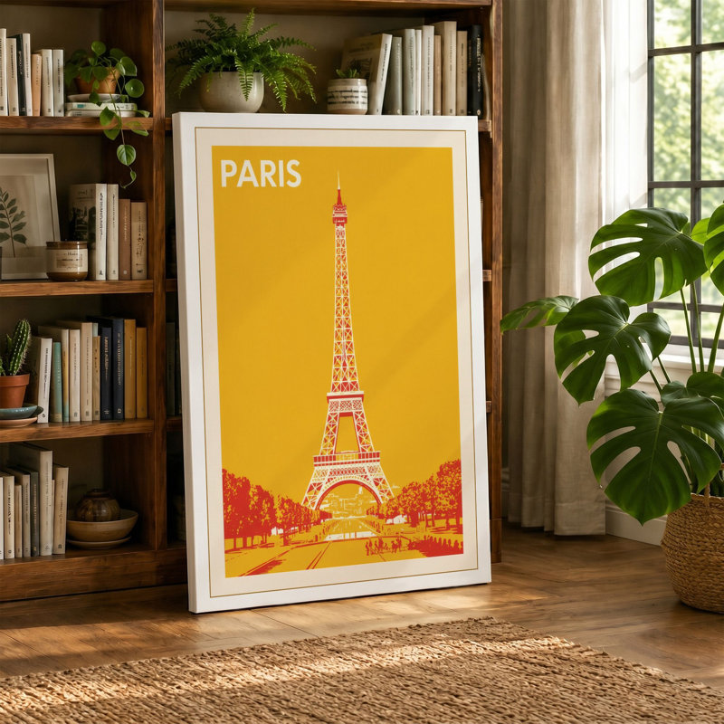 Postcard from Paris Art Deco 1 Piece Wrapped Canvas Wall Art, 18x12 - 45.7 x 30.5 cm, Taupe Border