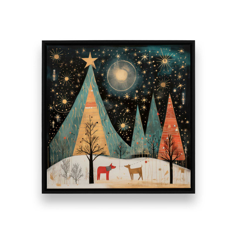 Starry Night Christmas Trees I Print on dans un cadre poli, Cadre noir, H 12,75 po x l 12,75 po x P 1,75 po