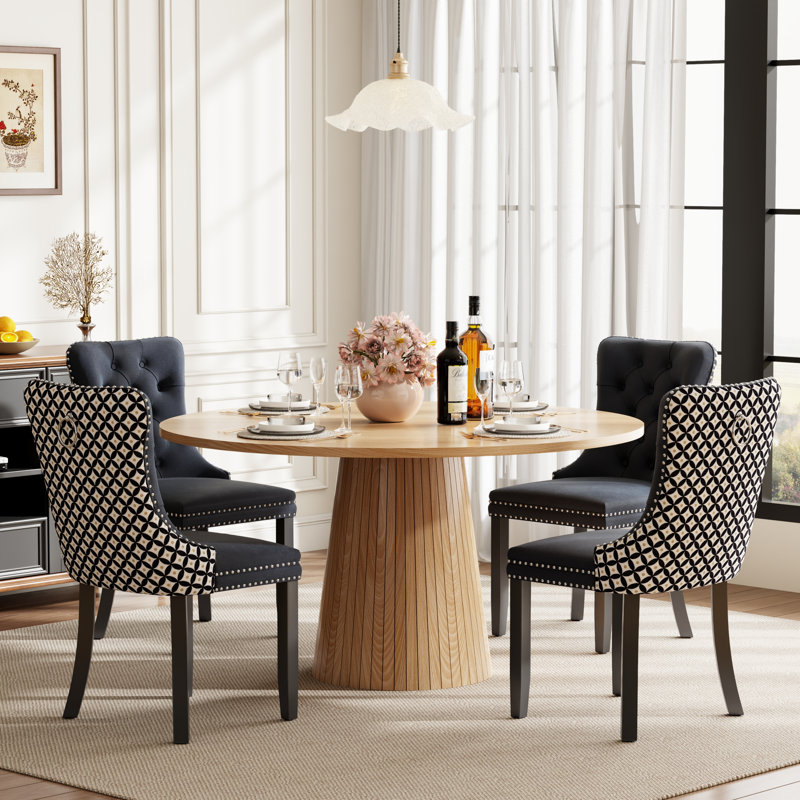Ensemble de table de salle à manger ronde avec 4 chaises capitonnées rembourrées, ensemble de table de salle à manger de style Mid-Century pour coin-repas de cuisine