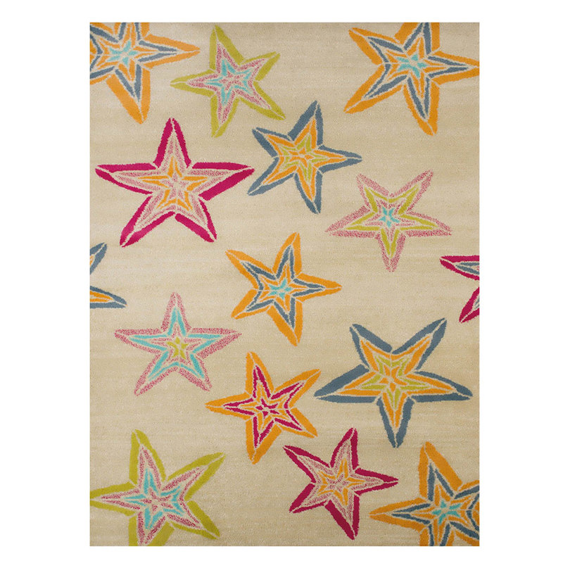 Tapis géométrique rectangulaire en polypropylène rose / jaune / vert fabriqué à la machine Haleema