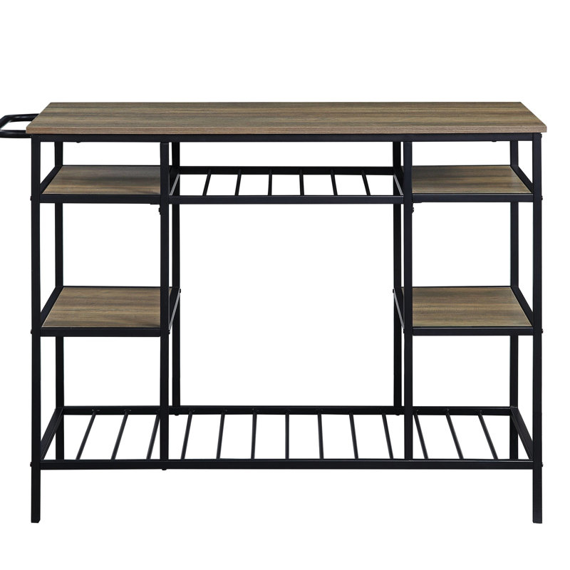 Rectangular Kitchen Island With Paper Veneer And Metal Elegant Design