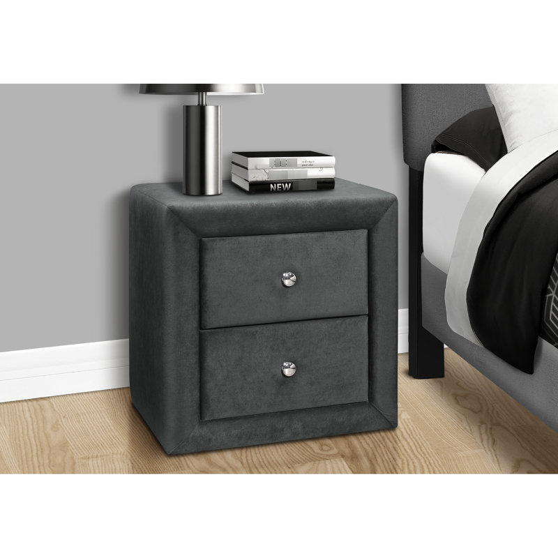 Grey Velvet Upholstered Nightstand With Fashionable Storage Bedroom Appeal And Function
