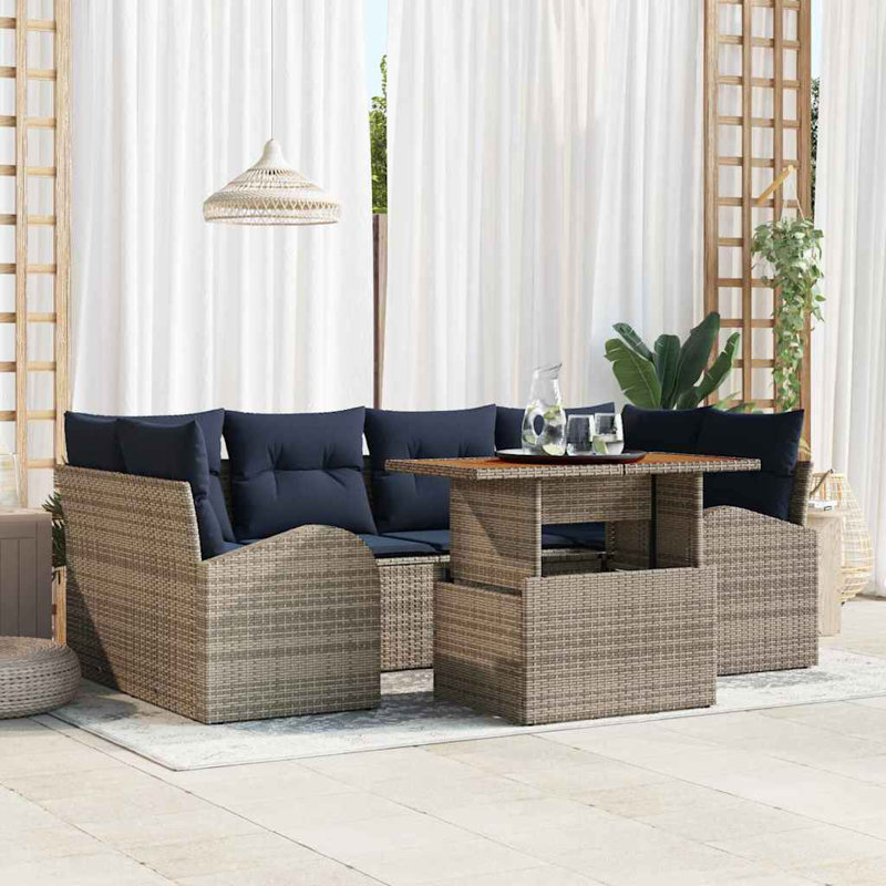 Ensemble de canapé de jardin Vidaxl 7 pièces gris et bleu marine 100 x 55 x 73 cm