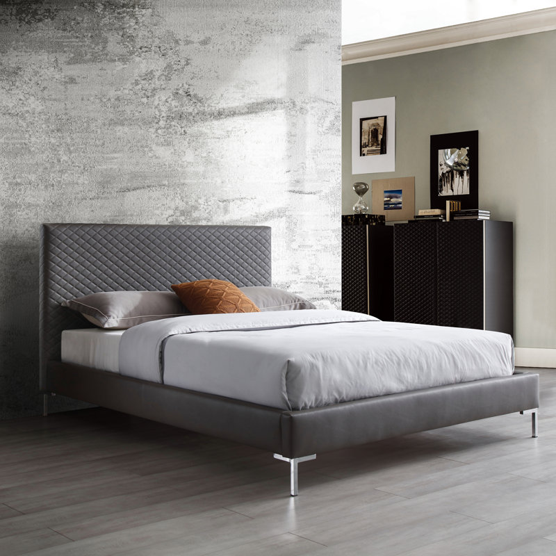 Structure de lit en similicuir Anghelache, gris, Grand