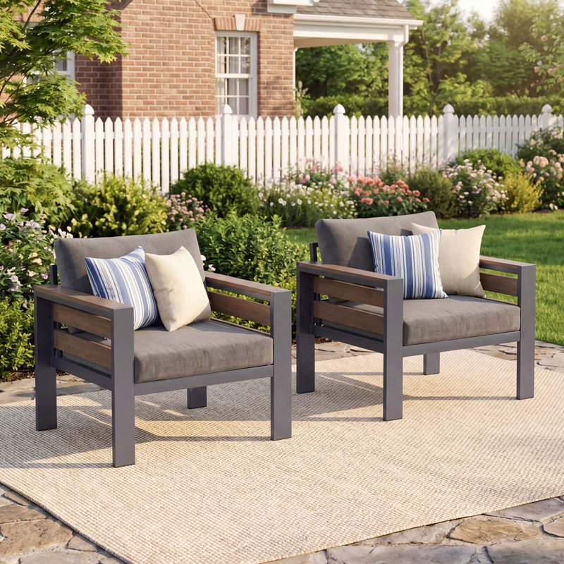 Ensemble de meubles de patio en aluminium 2 pièces, ensemble de 2 fauteuils d'extérieur avec coussins pour patio