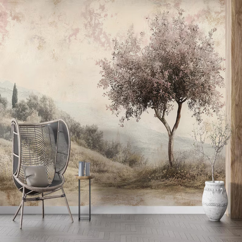 Tranquil Pink Tree On Hillside, 204" L x 114" W