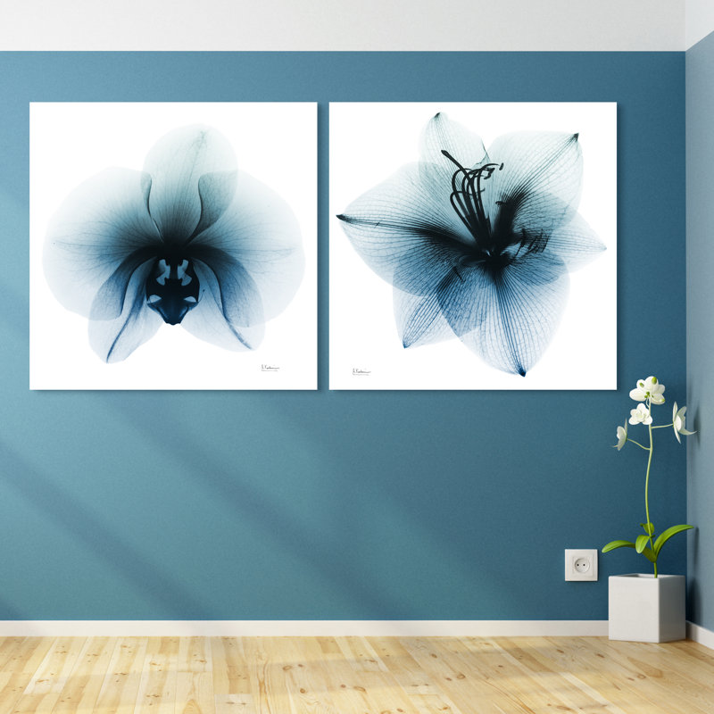 Blue and Green Floral Tempered Glass Wall Art Set