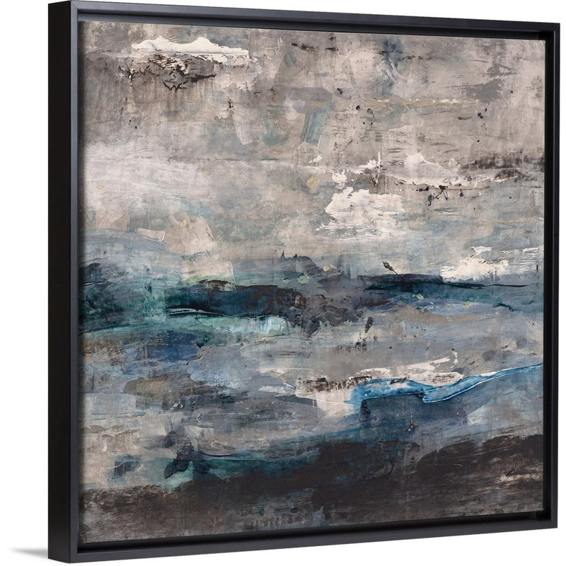 « vibrant vagues », peinture sur toile, H 31,7 po x l 31,7 po x P 1,75 po, Cadre flottant noir