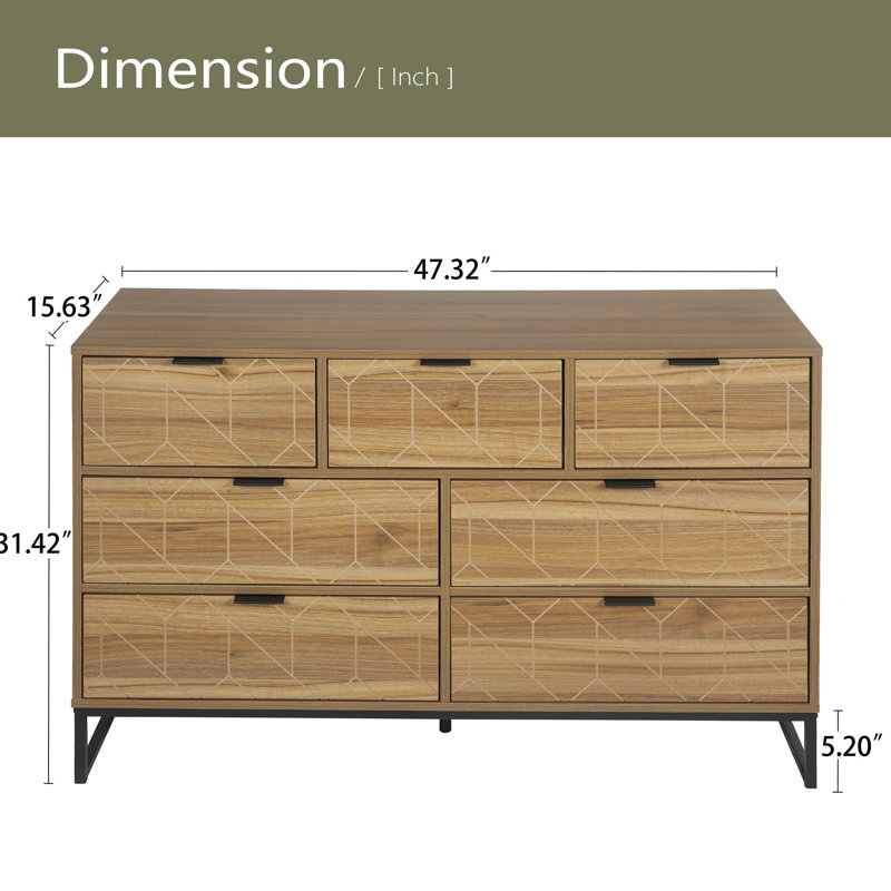 Modern 7 Drawer Dresser Wood Cabinet