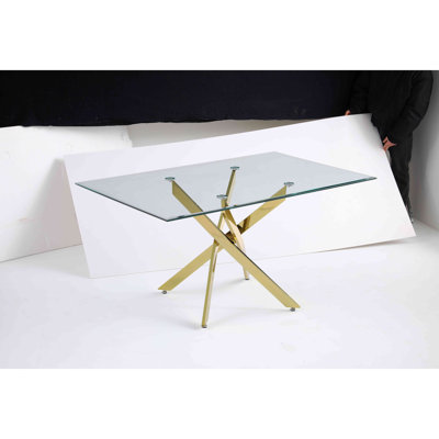 Modern Rectangular Tempered Glass Tabletop With A Iron Frame