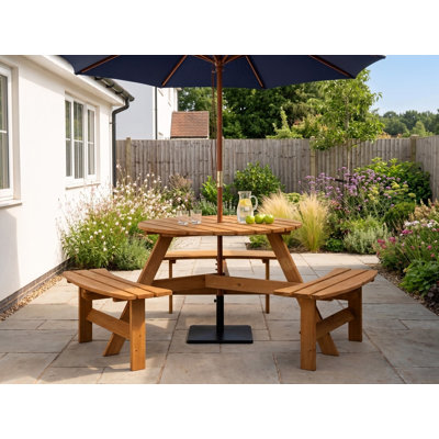 Fir Round Solid Wood Patio Dining Set