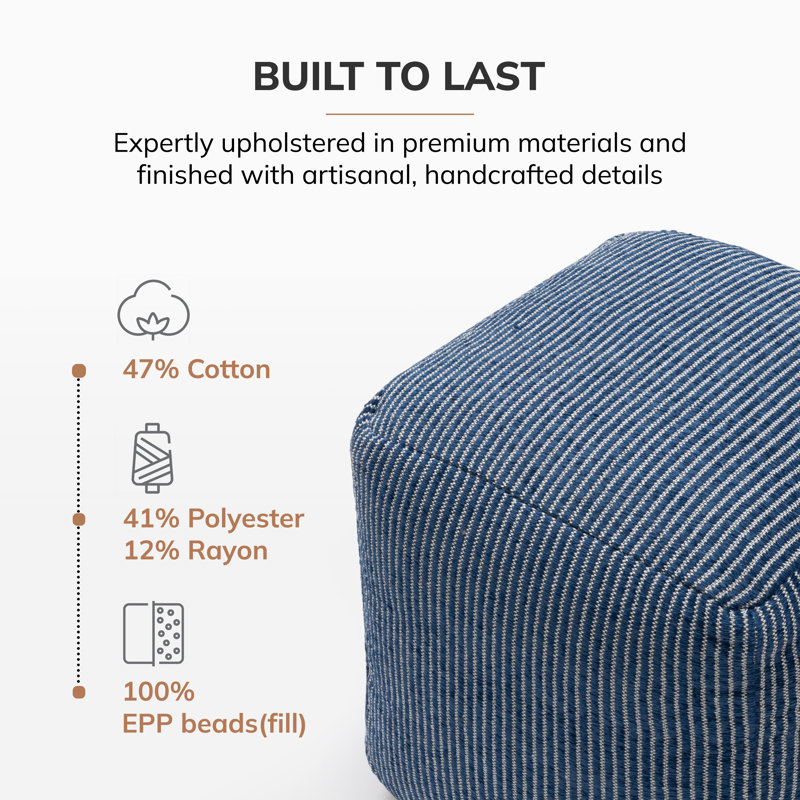 Marta 20" Midnight Blue Upholstered Pouf Ottoman, Blue