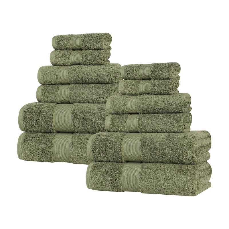 Ensemble de serviettes en coton biologique Lyndon, Ensemble de 12 pièces, Vert forêt