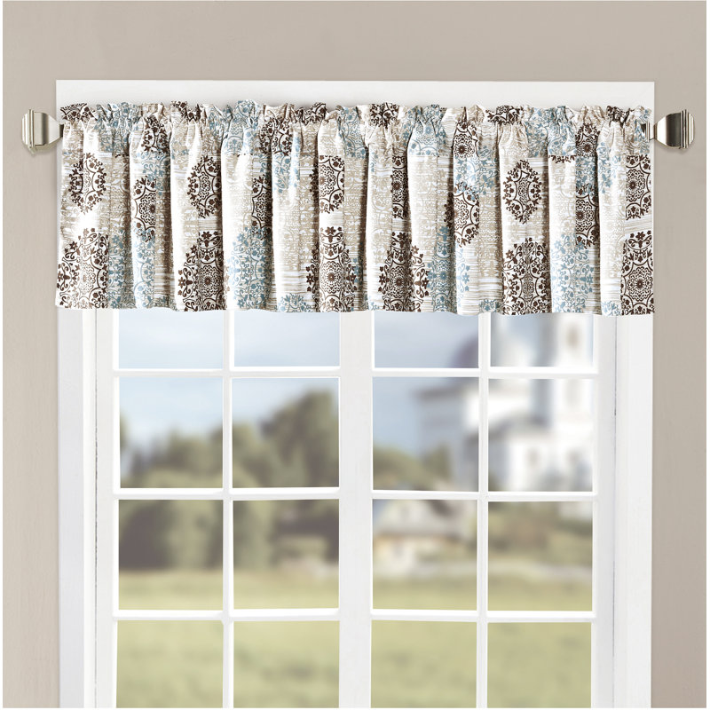 Home Soft Things Marina Geometric Tailored 60'' Window Valance in Brown/Light Blue/Beige/White (Set of 2)