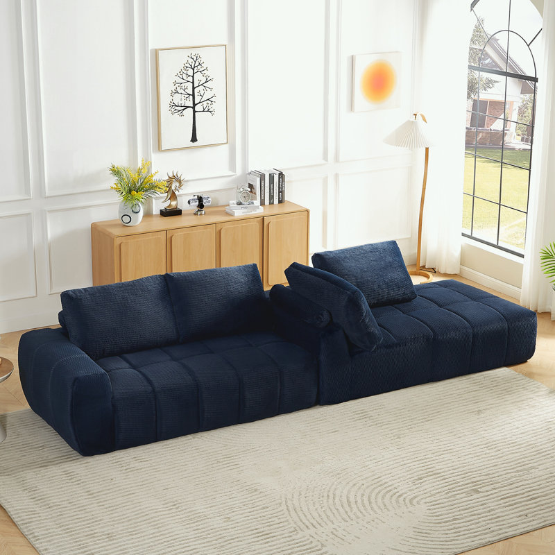 Canapé modulaire en L surdimensionné avec coussin moelleux, Orienté à droite, Imitation fourrure bleu foncé