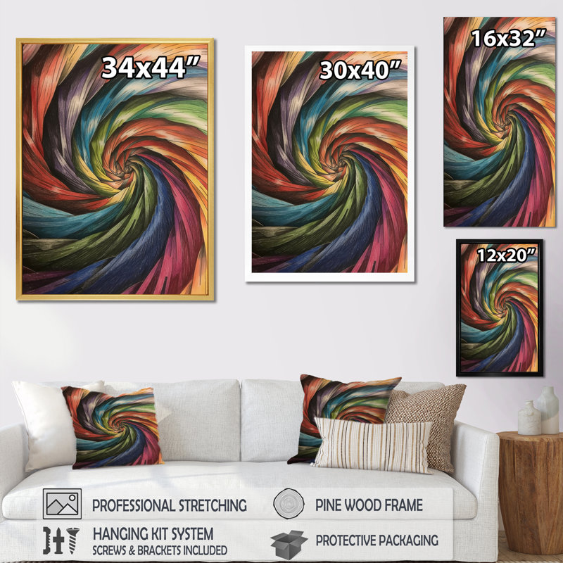 Spirale tourbillonnante dans des couleurs rétro délavées I - impression, Cadre simple blanc, H 32 po x l 16 po x P 1 po