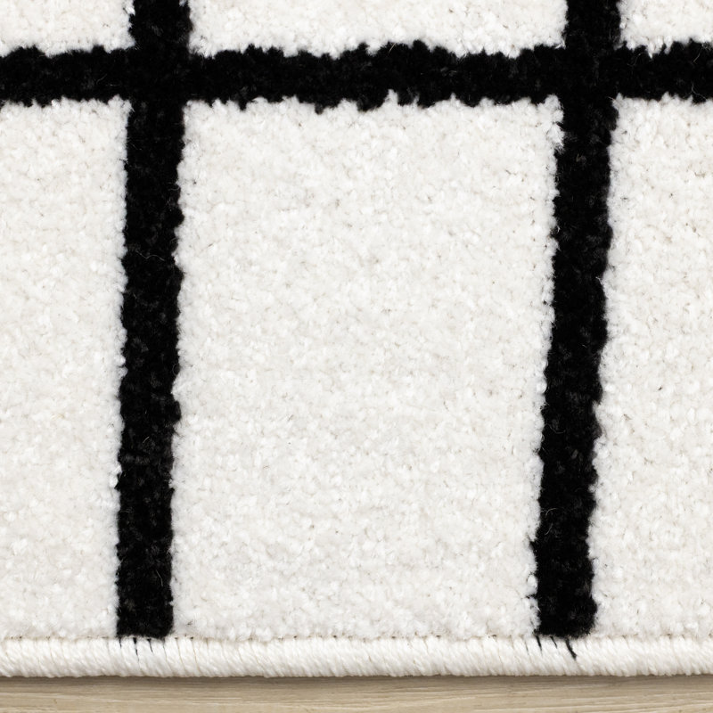 Tapis à carreaux blanc et noir, 7 pi 10 po x 10 pi 6 po