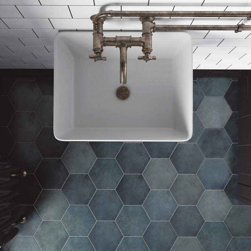 Heritage Hex 7" x 8" Porcelain Stone Look Wall & Floor Tile, Indigo