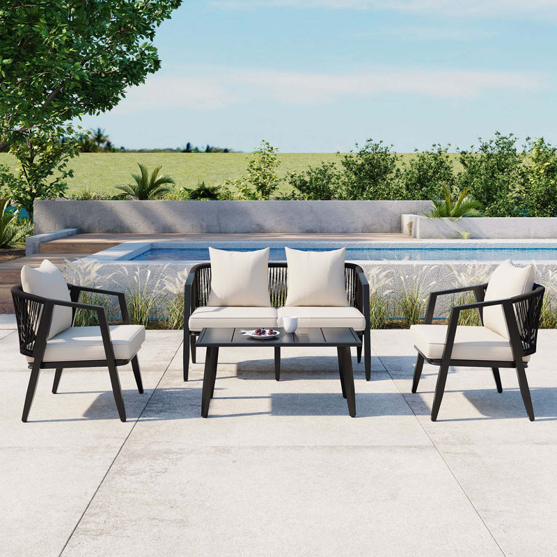 Ensemble de sièges d'extérieur durables et confortables, Coussin beige / structure noire