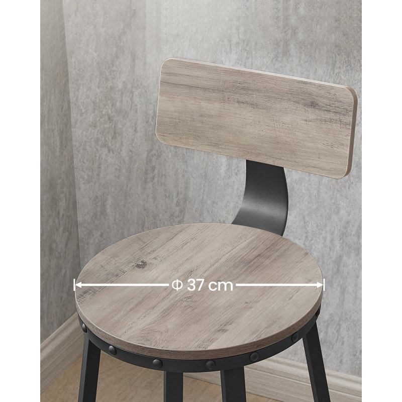 Shakir Counter Stool,Set of 4 Industrial Bar Stool Kitchen Bar Chairs with Backrest, Steel Frame, Grey/Black
