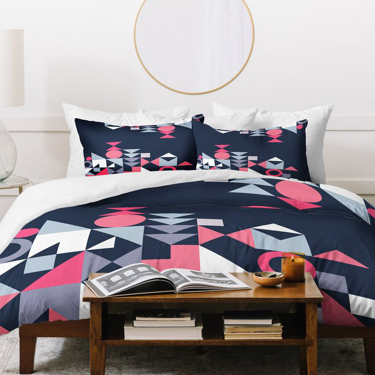 Polyester Geometric Shapes Duvet Cover Set, Twin Duvet Cover + 1 Standard Sham, Navy