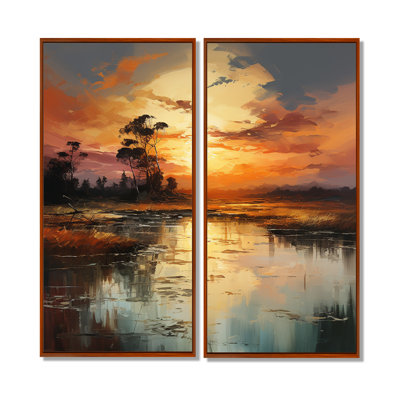 By The Lake Sunrise Reflections 1 - Orange Lake House, art mural 2 pièces