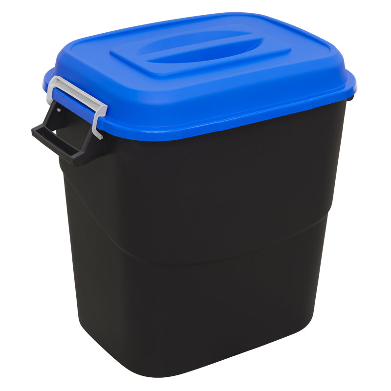 Plastic Manual Lift Kitchen Trash Can, 75, Black/Blue