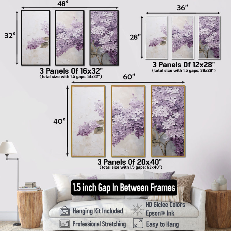 Ensemble d'art sur toile Trinidad - Lilas, Cadre flottant doré, H 32 po x l 48 po x P 1 po