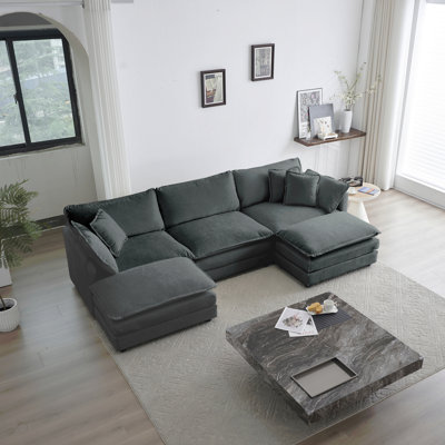 Canapé modulaire en U avec repose-pieds réversible, canapé d'angle convertible 5 places avec 2 repose-pieds, canapé doux minimaliste moderne et canapé pour le salon Chenille