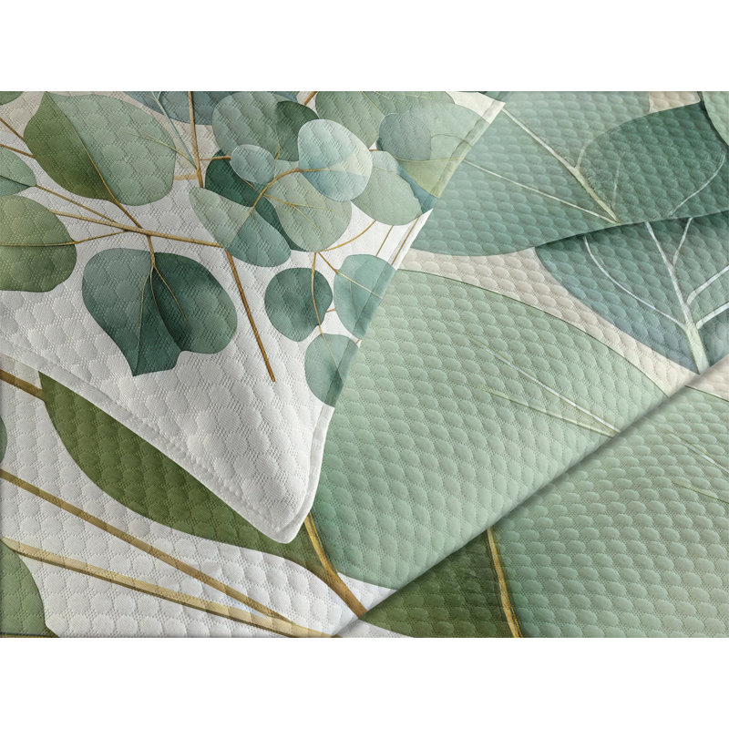 Ambesonne Sage Green Bedspread Set Modern Boho Eucalyptus Cadet Blue Eggshell, King Bedspread + 2 King Shams
