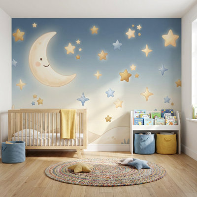 Papier peint lune avec étoiles