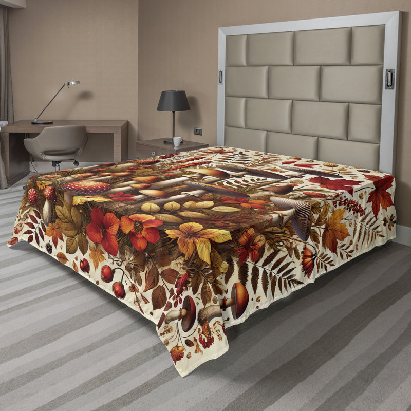 Drap plat moderne de style bohème Ambesonne, Cannelle / motif floral orange fauve, Drap plat pour très grand lit californien