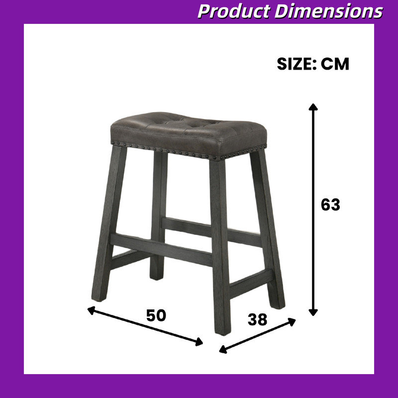 Set Of 2 Backless Wooden Counter Stools 25-Inch Height With Faux Leather Seat Farmhouse Style, Dark Brown