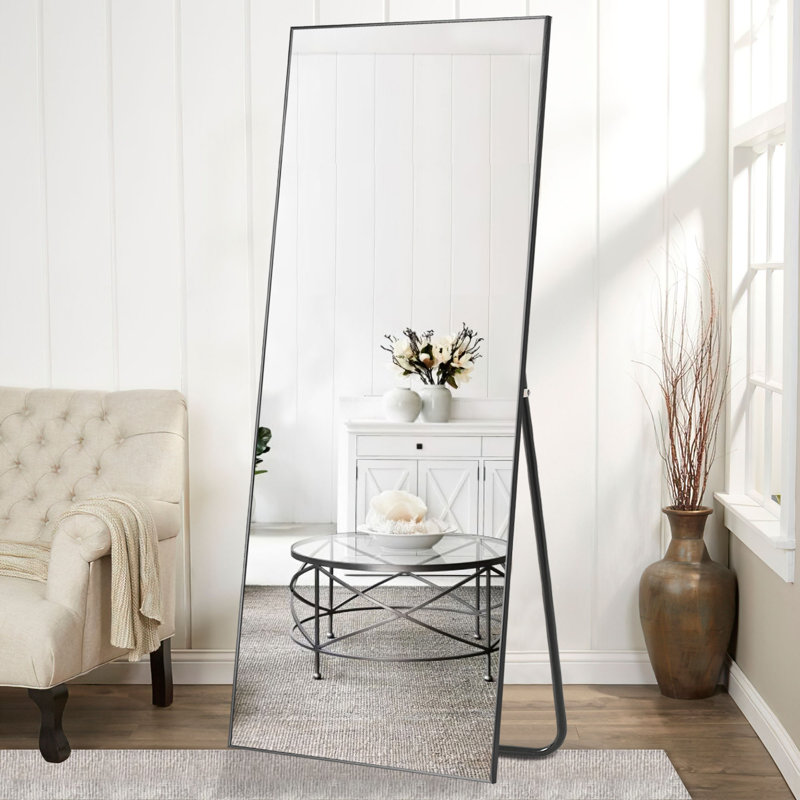 Adhvika Metal Flat Mirror, Black, 71" x 28"